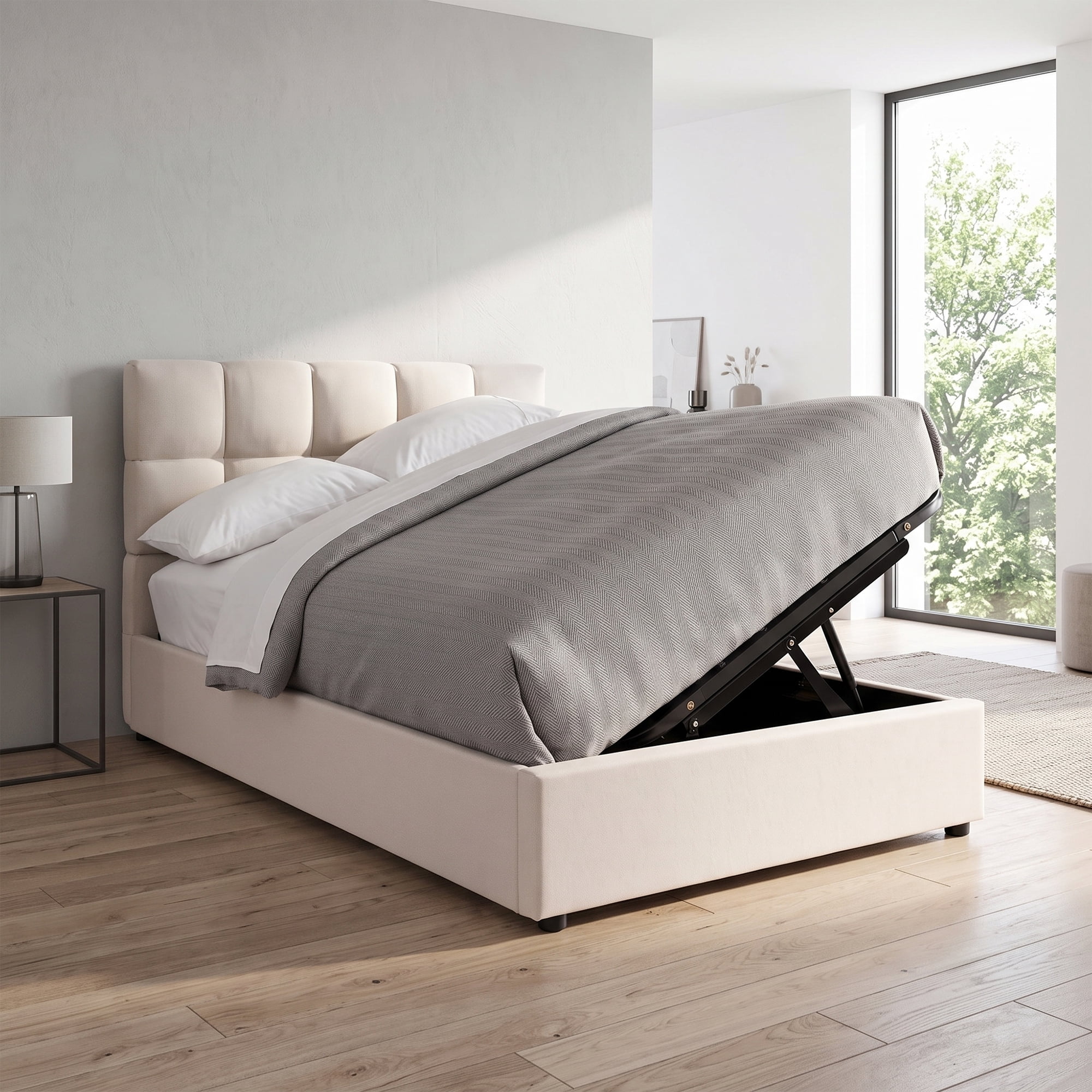 Twin Size Upholstered Platform Bed with Underbed Hydraulic Storage System