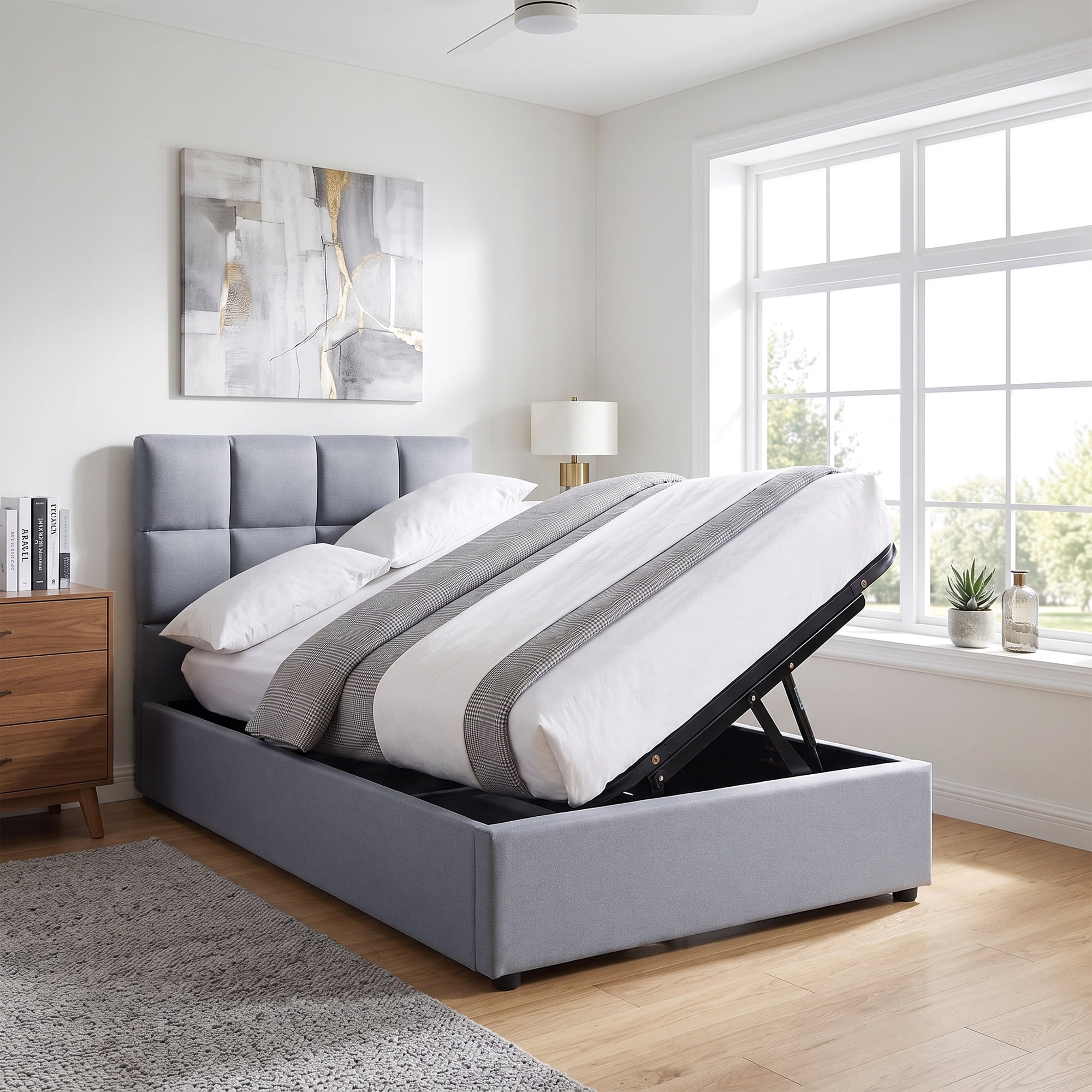 Twin Size Upholstered Platform Bed with Underbed Hydraulic Storage System