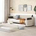 thumbnail image 1 of Twin Size Upholstery Daybed with Storage Arms & USB Charging, Trundle Bed & Adjustable Support Slats for Bedroom, Living Room, Guest Space - Beige, 1 of 8