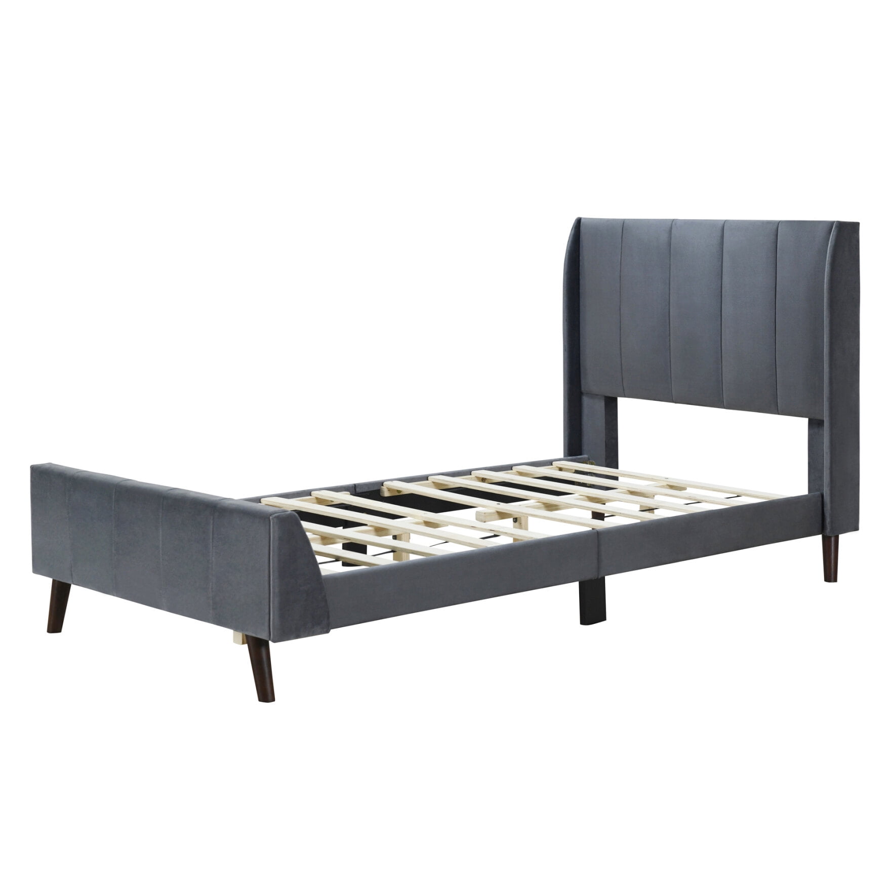 Twin Size Velvet Bed Frame with Vertical Channel Tufted Wingback