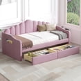 thumbnail image 1 of Twin Size Velvet Daybed, Modern Multi-Function Upholstered Sofa Bed Frame with 2 Drawers, USB Charging Ports and 2 Pockets, Wooden Platform Bed Frame for Living Room, Bedroom, Apartment, Pink, 1 of 9