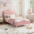 thumbnail image 1 of Twin Size Velvet LED Bed Frame with Adjustable Headboard, Princess Platform Bedframe for Girls, No Box Spring Needed, Rose, 1 of 6