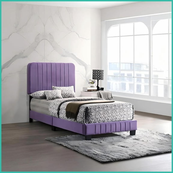 Twin Size Velvet Upholstered Bed Frame with Channel Tufting - Vibrant Purple for Guest/Teen Bedroom