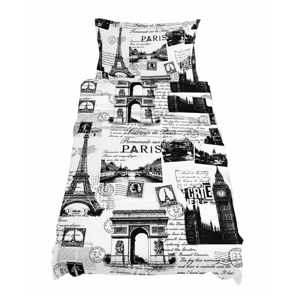 Twin Size Vintage Art Sheet Sets International Buildings Paris Towers White Black Soft Breathable Microfiber Bed Sheets 4 Piece Bed Sheets Set, 1 Fitted Sheet, 1 Flat Sheet & 1 Pillowcases