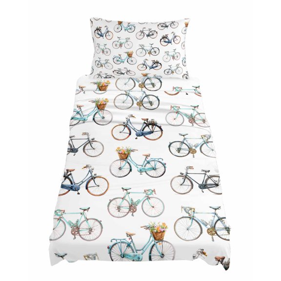 Twin Size Vintage Bikes Sheet Sets Pastoral Bicycles Road Bikes White Background Soft Breathable Microfiber Bed Sheets 4 Piece Bed Sheets Set, 1 Fitted Sheet, 1 Flat Sheet & 1 Pillowcases