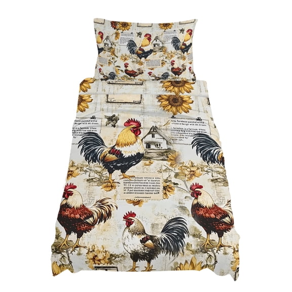 Twin Size Vintage Rooster Sheet Sets Sunflower Farmhouse Rural Country Soft Breathable Microfiber Bed Sheets Deep Pockets 4 Piece Bed Sheets Set, 1 Fitted Sheet, 1 Flat Sheet & 1 Pillowcases