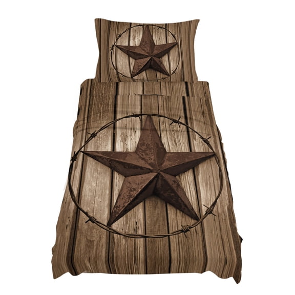 Twin Size Vintage Texas Star Sheet Sets Brown Wood Grain Wire Soft Breathable Microfiber Bed Sheets Deep Pockets 4 Piece Bed Sheets Set, 1 Fitted Sheet, 1 Flat Sheet & 1 Pillowcases