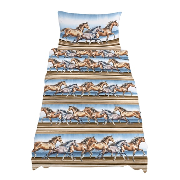 Twin Size Western Horse Sheet Sets Vintage Watercolor Brown Grey Running Horses Soft Breathable Microfiber Bed Sheets Deep Pockets 4 Piece Bed Sheets Set, 1 Fitted Sheet, 1 Flat Sheet & 1 Pillowcases