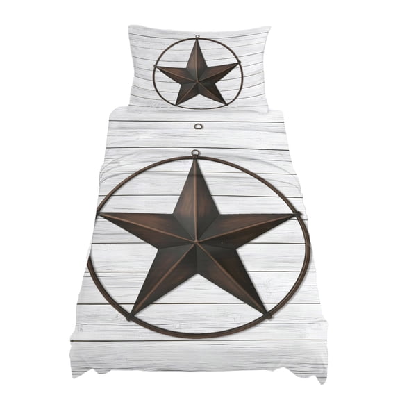 Twin Size Western Texas Star Barn Sheet Sets Rustic Wood Grain Soft Breathable Microfiber Bed Sheets Deep Pockets 4 Piece Bed Sheets Set, 1 Fitted Sheet, 1 Flat Sheet & 1 Pillowcases
