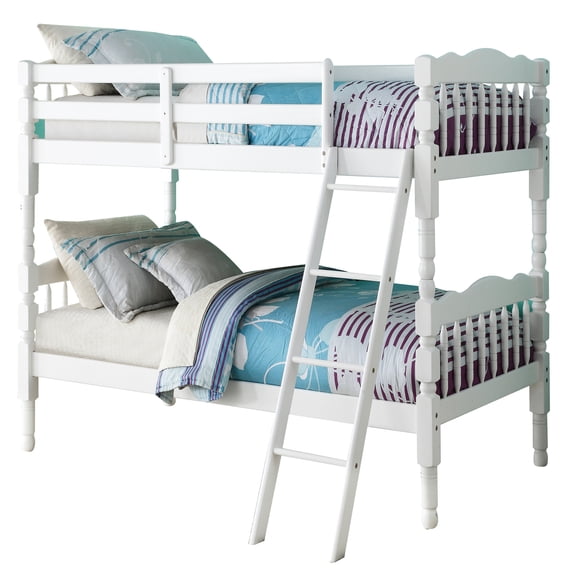 Twin - Size White Bunk - Guard Rails for Top Bed - Bedroom Space Utilization - Stable Structure