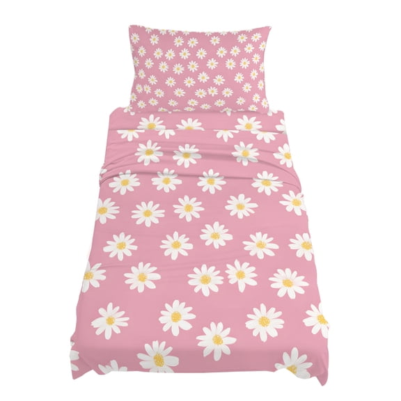 Twin Size White Daisy Sheet Sets Flowers Pink Background Minimalist Modern Art Soft Breathable Microfiber Bed Sheets Deep Pockets 4 Piece Bed Sheets Set, 1 Fitted Sheet, 1 Flat Sheet & 1 Pillowcases
