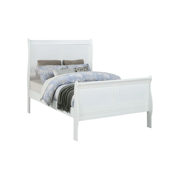 Twin Size White Louis Philippe Solid Wood Sleigh Bed Frame - Transitional Style, English Dovetail Construction, Perfect for Master Bedroom Furniture