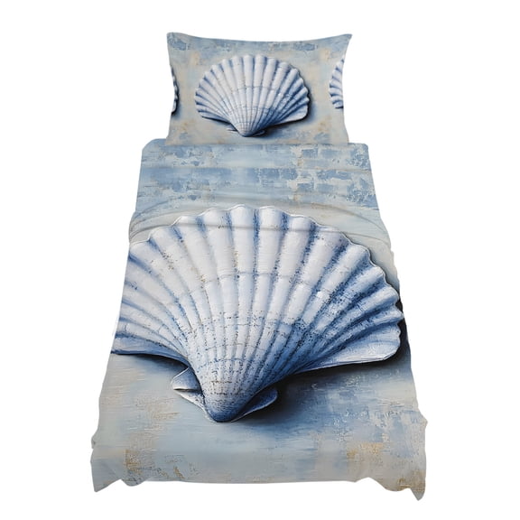 Twin Size White Shell Sheet Sets Ocean Seashell Simple Oil Painting Realistic Soft Breathable Microfiber Bed Sheets Deep Pockets 4 Piece Bed Sheets Set, 1 Fitted Sheet, 1 Flat Sheet & 1 Pillowcases