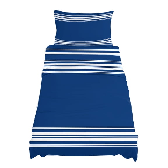 Twin Size White Stripes Sheet Sets Geometric Blue Background Soft Breathable Microfiber Bed Sheets Deep Pockets 4 Piece Bed Sheets Set, 1 Fitted Sheet, 1 Flat Sheet & 1 Pillowcases