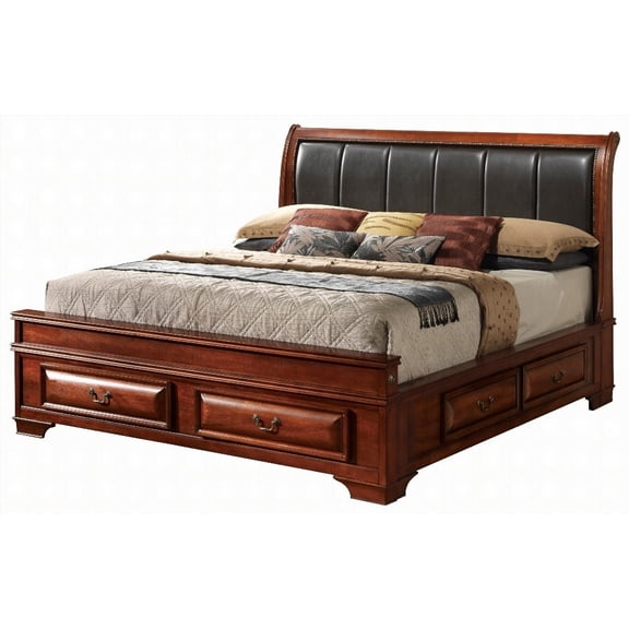 King Size Wood Storage Bed Frame with Oak Veneer, No Box Spring Needed for Master Bedroom