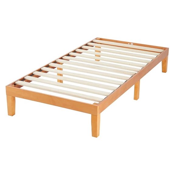 Twin Size Wood Bed Frame, 12 Inch Wooden Platform Bed with Support Slats, No Required, Storage Space Under The Durable Bed Frame, Natural Pine