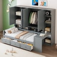 thumbnail image 1 of Twin Size Wood Daybed with Desk and Wardrobe, Corner Bed Frame with Storage Drawers and Bookshelf for Small Bedrooms, Teens and Adults, Gray, 1 of 9