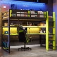 thumbnail image 1 of Twin Size Wood Loft Bed with Desk, Side Storage Rack, Multi-Shelves & RGB Light,Green, 1 of 11