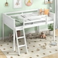 thumbnail image 1 of Twin Size Wood Low Loft Bed with Convertible Ladder (Left or Right), Sturdy Pine Wood+MDF, Safe with Full-Length Guardrails, 1 of 20