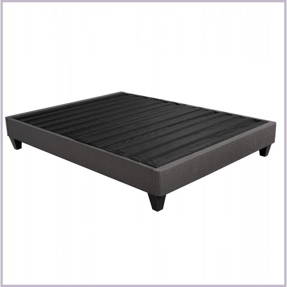 Twin Size Wood Platform Bed Frame, Dark Gray Linen Upholstered - No Box Spring Needed, Headboard Ready
