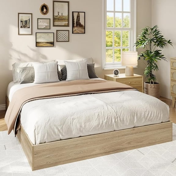 Twin Size Wood Platform Bed Frame,Wooden Bed Frame Without Headboard, Wood Slat Support,No Box Spring Needed, Easy Assembly,Burlywood