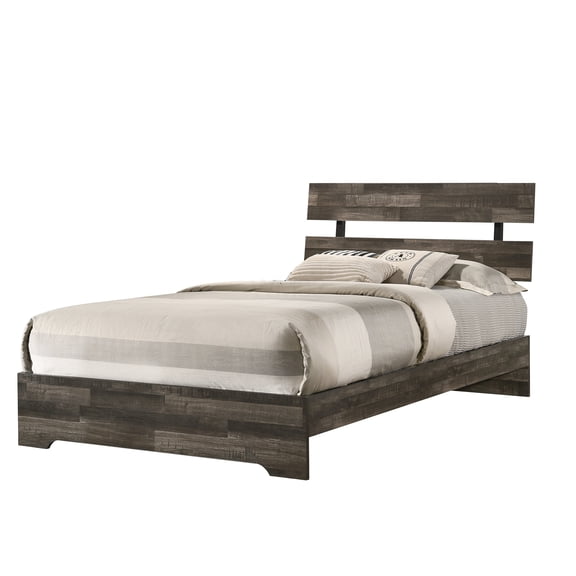 Twin Size Wood Platform Bed Frame with Slat Headboard, Low Profile Modern Bedroom Furniture, No Box Spring Needed, Easy Assembly