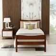 thumbnail image 1 of Twin Size Wood Platform Bed with Headboard and Wooden Slat Support (Walnut), 1 of 8