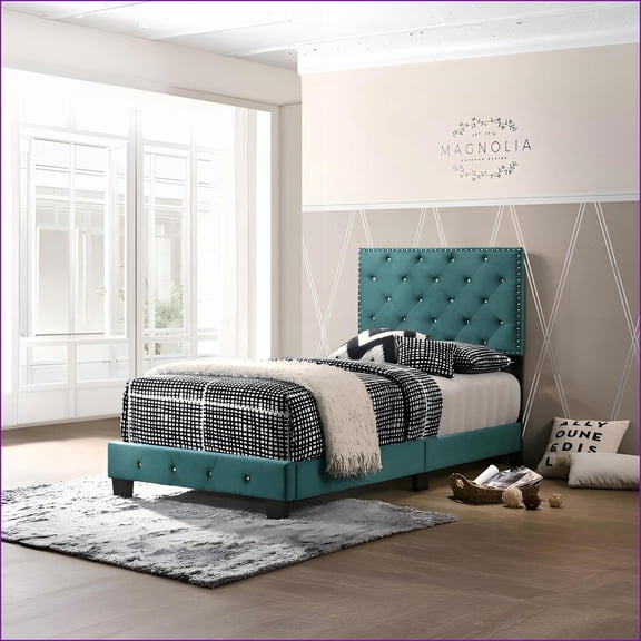 Twin Size Wood Storage Bed Frame - Bright Green Finish, Sturdy Build for Guest Room