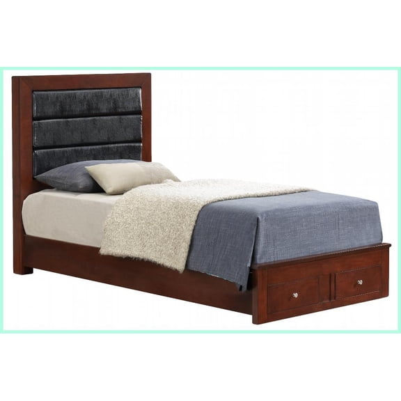 Twin Size Wood Storage Bed with Built-in Drawers Cherry Finish Transitional Style for Bedroom