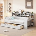 thumbnail image 1 of Twin Size Wooden Daybed with Storage Shelves, Multi-functional Bed Frame with Two Storage Drawers and Study Desk, Daybed Sofa Bed for Bedroom Space-Saving, 1 of 7