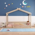 thumbnail image 1 of Twin Size House Bed Solid Wood Floor Bed Frame with Fence Guardrails and Roof Montessori Bed Playhouse Bed for Children Girls and Boys, Natural, 1 of 7