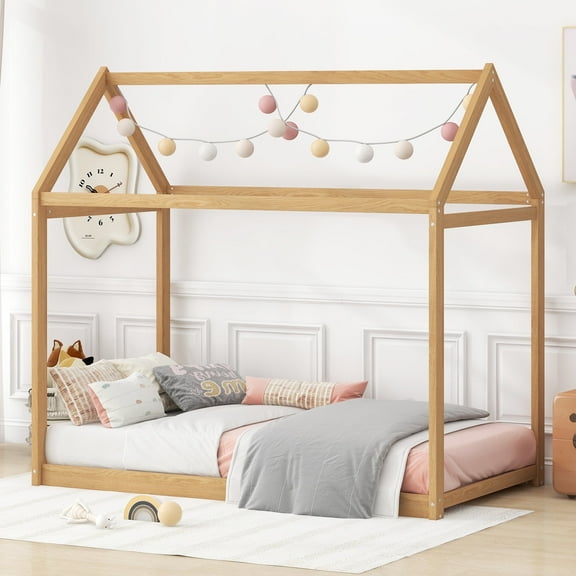Twin Size Wooden House Bed(Wood)