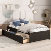 Twin Size Wooden Platform Bed with Storage Drawers, Espresso