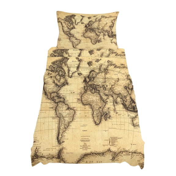 Twin Size World Map Sheet Sets Retro Yellow Plate Line Abstract Soft Breathable Microfiber Bed Sheets Deep Pockets 4 Piece Bed Sheets Set, 1 Fitted Sheet, 1 Flat Sheet & 1 Pillowcases