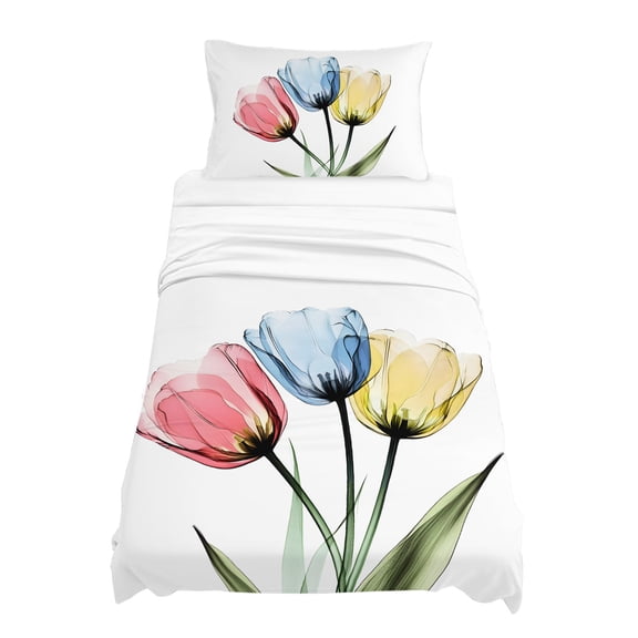 Twin Size X-ray Tulips Sheet Sets Colorful Floral Abstract Flowers Spring Summer Soft Breathable Microfiber Bed Sheets 4 Piece Bed Sheets Set, 1 Fitted Sheet, 1 Flat Sheet & 1 Pillowcases