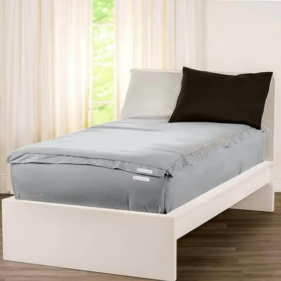 Twin Size Zipper Fitted Sheets - Includes 2 Zip-On Sheets & 1 Fitted Sheet Base - 8 Inch Deep Pockets - Extra Soft & Breathable Cotton 600 TC Fitted Sheet - Silver Grey$$Bedding