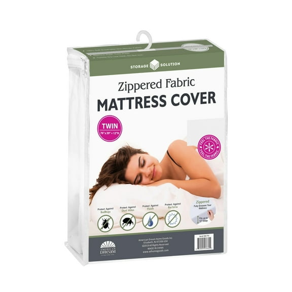 Twin Size Zippered Fabric Mattress Cover, Protects Against Bed Bugs