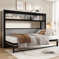thumbnail image 1 of Twin Size with Shelves, Metal Wall Bed with Foldable and Space-saving Design, Gray, 1 of 6