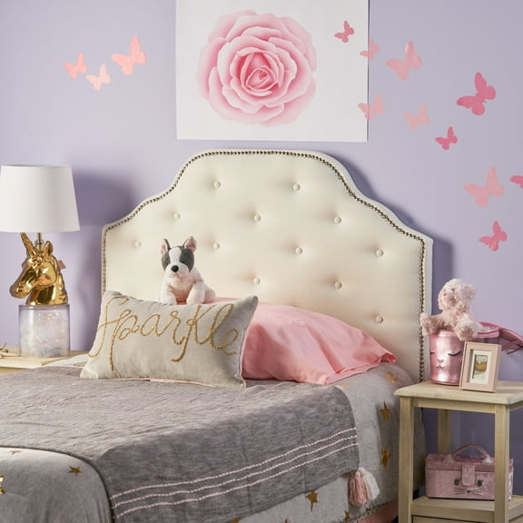 Twin Sized Headboard,Ivory Fabric Furniture Bedroom Beds Frames Bases