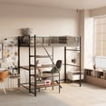 thumbnail image 1 of Twin Sized Loft Metal Bed With Black For Bedroom And Dormitory, With Built-In Charging Station And Led Lighting, 1 of 9