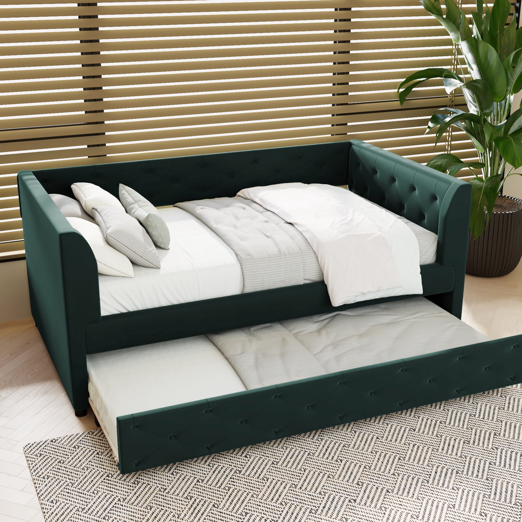 Twin Sized Upholstered Daybed With Velvet And Trundle For Contemporary