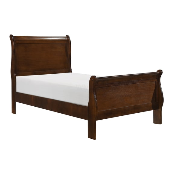 Twin Sleigh Bed Frame, Traditional Louis Philippe Style Wood Bed with Headboard and Footboard, Brown Cherry Finish