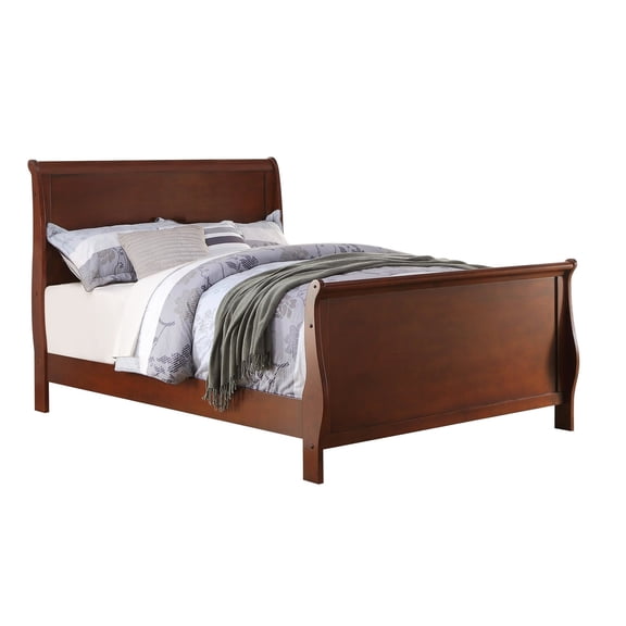 Twin Sleigh Bed Frame with Headboard and Footboard, Dark Cherry Finish, No Box Spring Needed Platform Bed