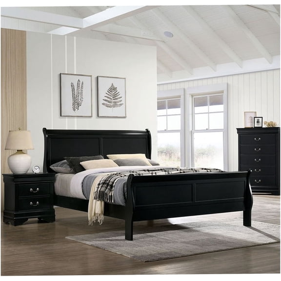 Twin Sleigh Bed Frame with Headboard and Footboard, Solid Wood Platform Bed with Slat Support System, No Box Spring Needed, Black Finish for Bedroom