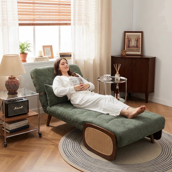 Twin Sofa Bed Convertible Sleeper Chair Bed, 3-in-1 Foldable Chair with Adjustable Backrest, Small Recliner Lounge Reading Chair for Adults Small Spaces Living Room Bedroom (Green, 43.31")