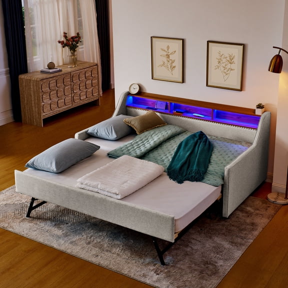 Twin Sofa Bed with Wireless Charging & LED - Lit Headboard / Bedroom Experience, Cordless Charging & Unique Lighting