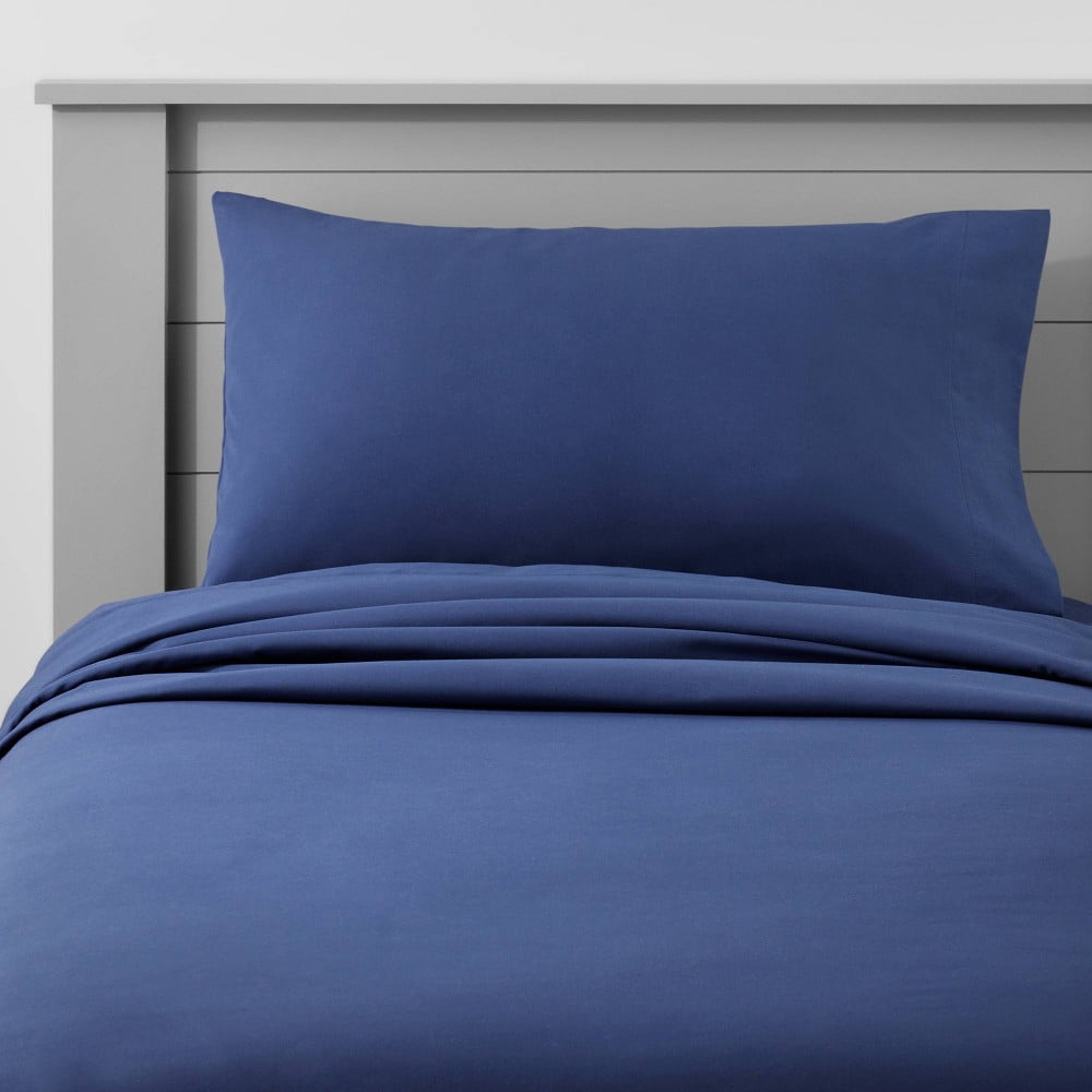 Twin Solid Cotton Sheet Set Navy Pillowfort