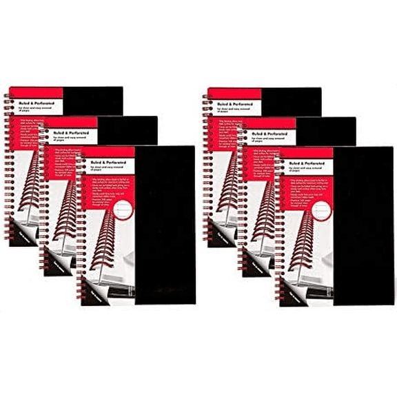 Twin Spiral Hardcover Notebook, Medium, Black/Red, 70 Ruled Sheets, Pack of 6 (L67000)$$Office