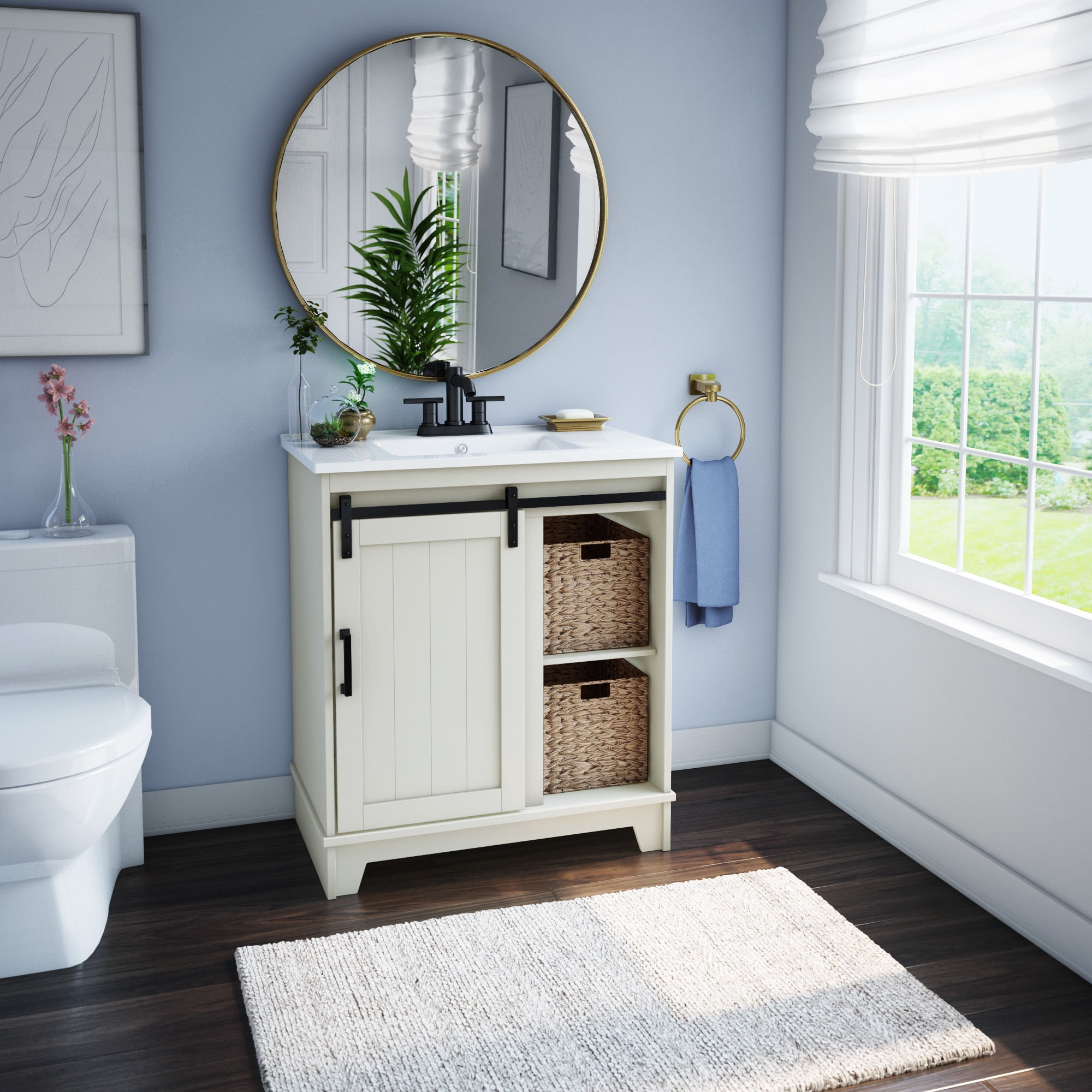 Twin Star Home 30" Sliding Barn Door Single Bathroom Vanity with Woven ...