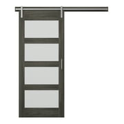 Twin Star Home 36" Wide Contemporary Sliding Barn Door with Frosted Glass Panels